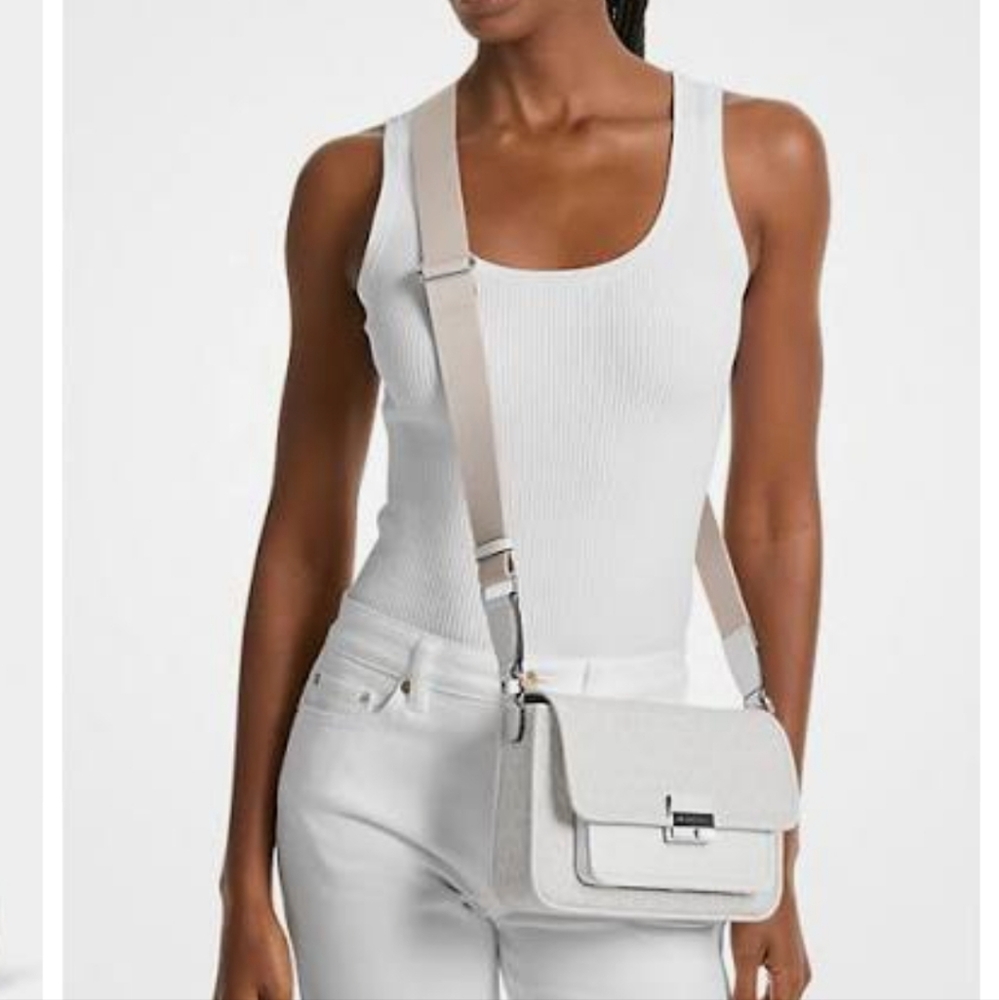 Michael Kors Vibrant White Crossbody Bag Light Tan Strap